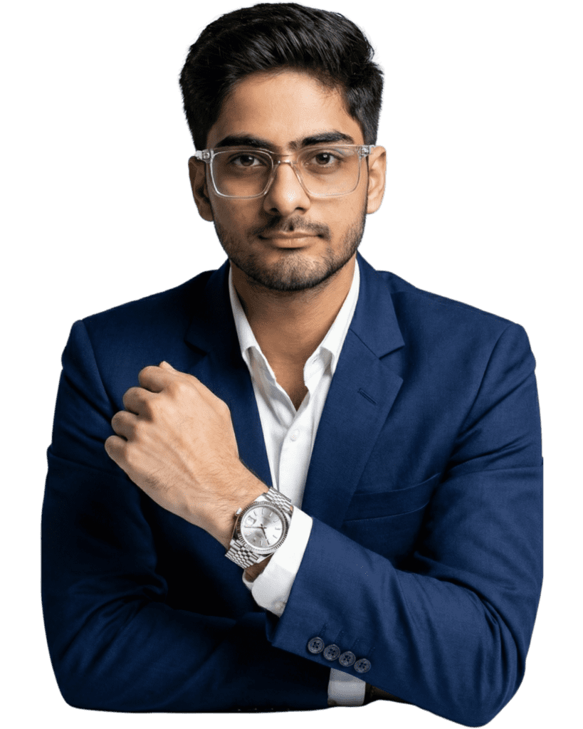 Creative portrait of Prakhar Tiwari, a digital marketer, branding strategist, and founder of DGMates who helps businesses grow through modern digital marketing and design.